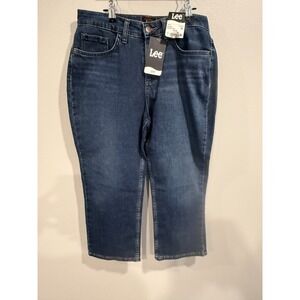Lee Capri Jeans Women's 10M Blue Denim Mid-Rise Stormy Lines Stretch 5 Pockets‎